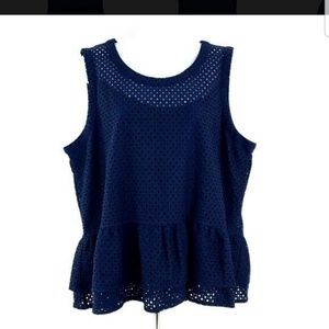 a.n.a. blue eyelet lace sleeveless peplum top xs